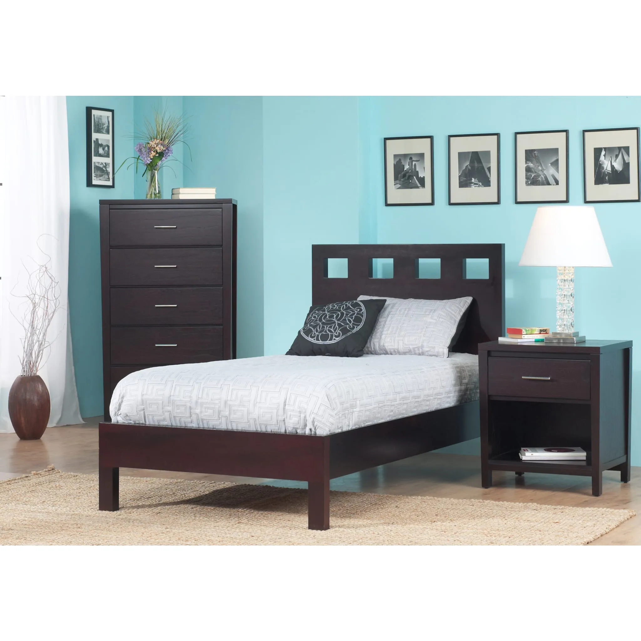 Riva Wood Platform Bed in Espresso Modus