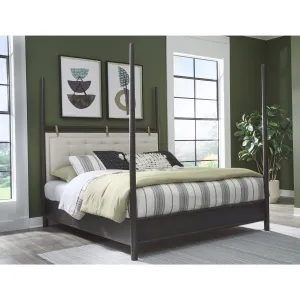 Rockport Upholstered Poster Bed in Yin and Turtle Dove Linen Modus