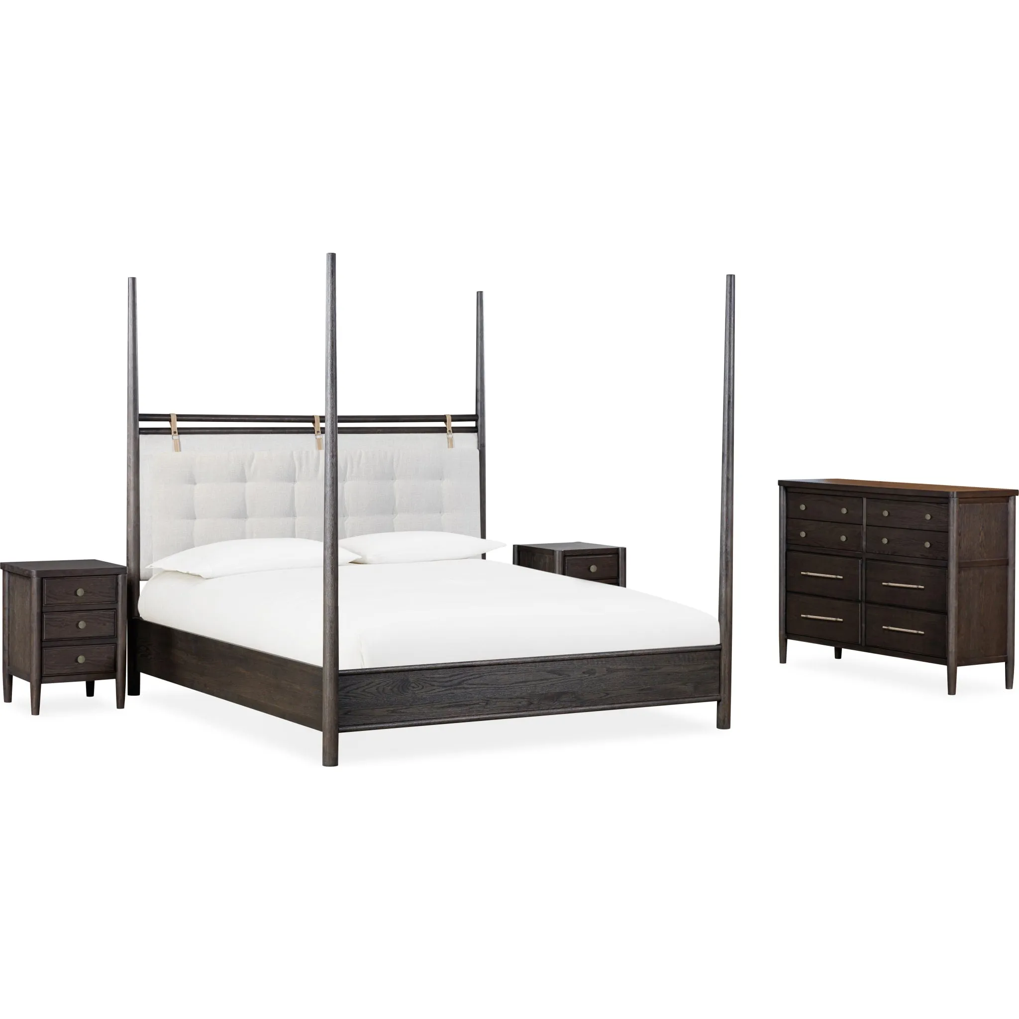 Rockport Upholstered Poster Bed in Yin and Turtle Dove Linen Modus