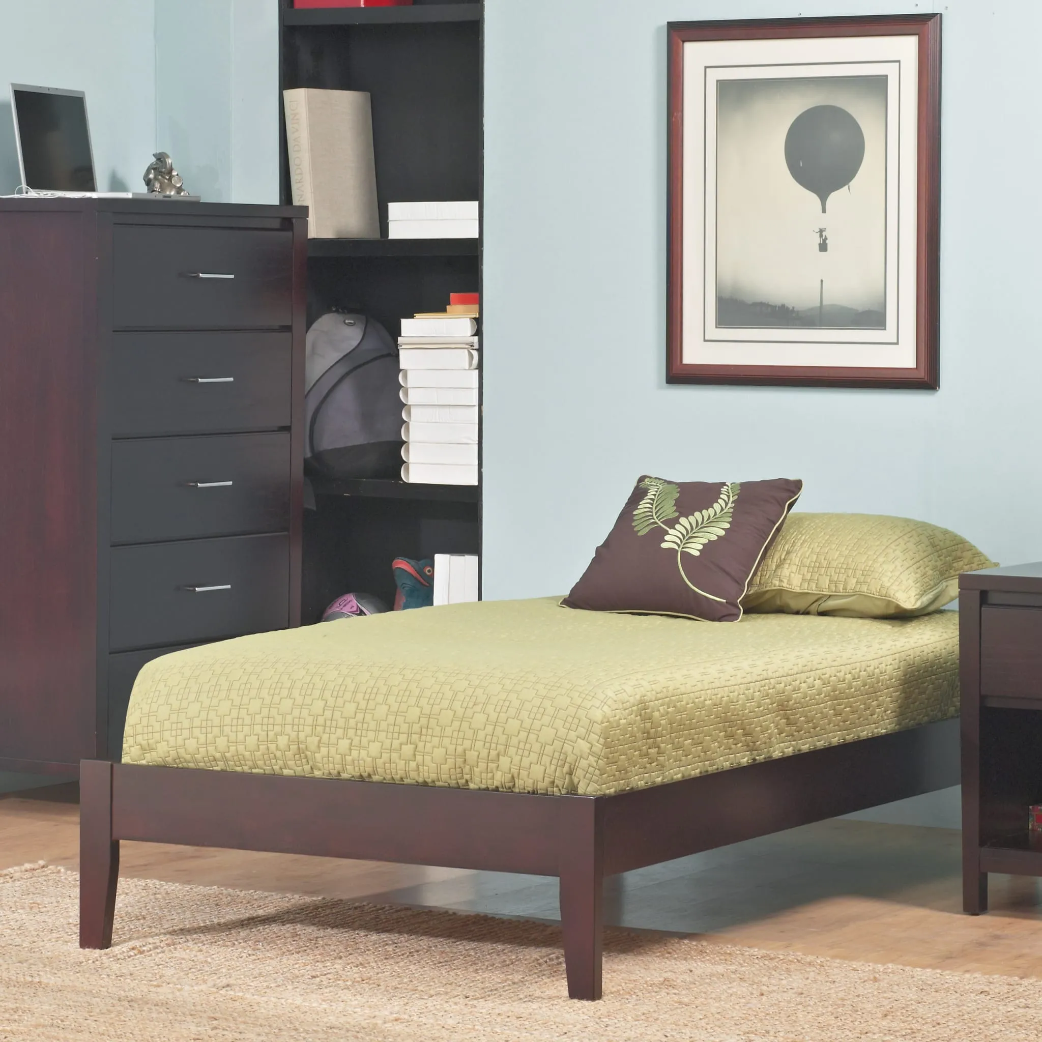 Simple Wood Platform Bed in Espresso Modus