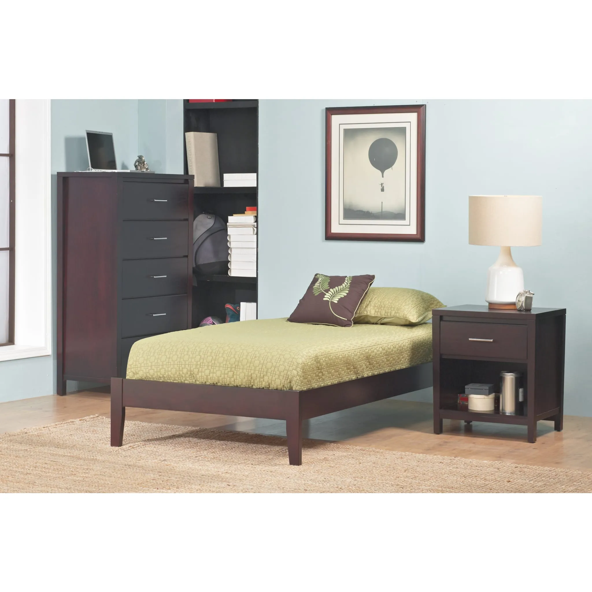 Simple Wood Platform Bed in Espresso Modus
