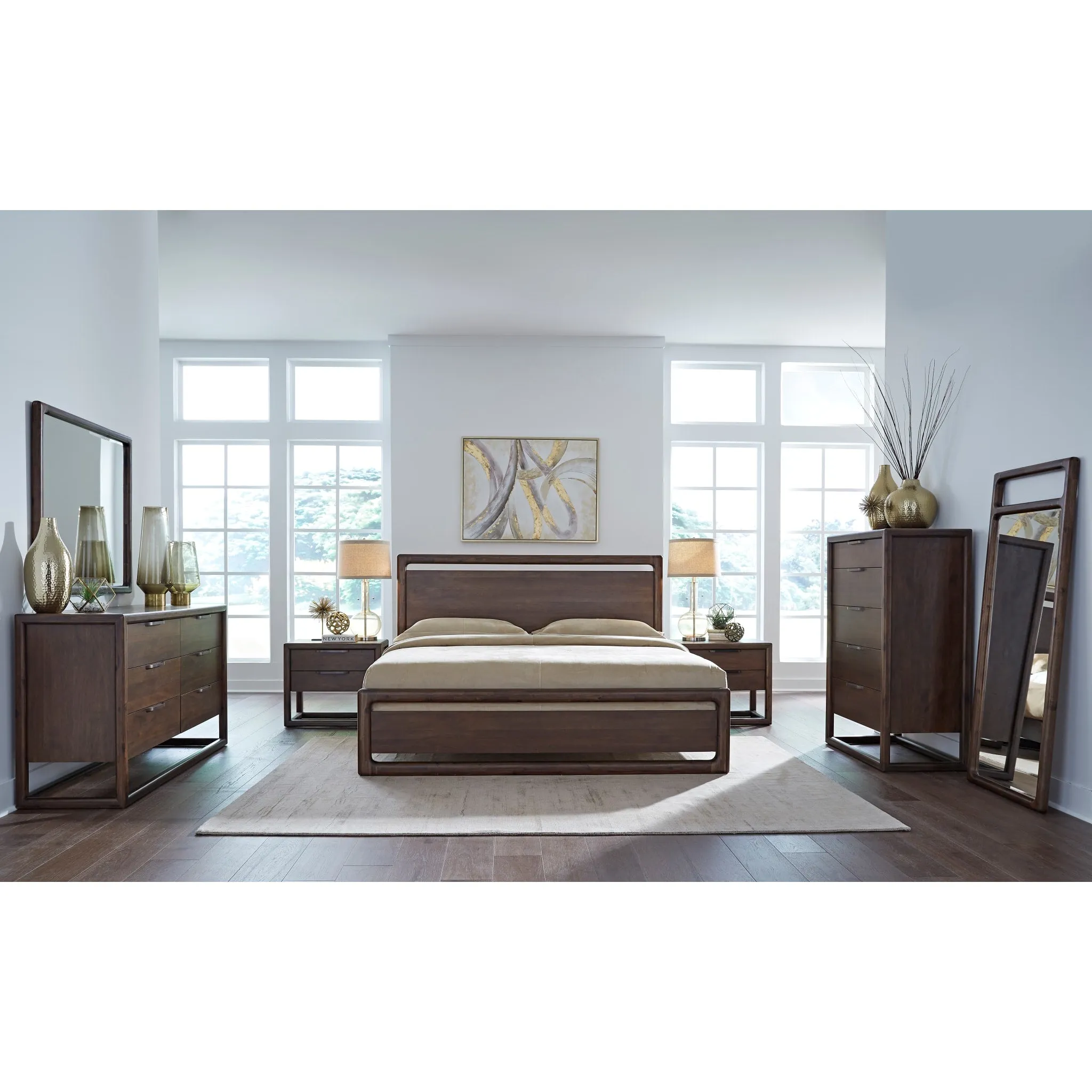 Sol Acacia Wood Platform Bed in Brown Spice Modus
