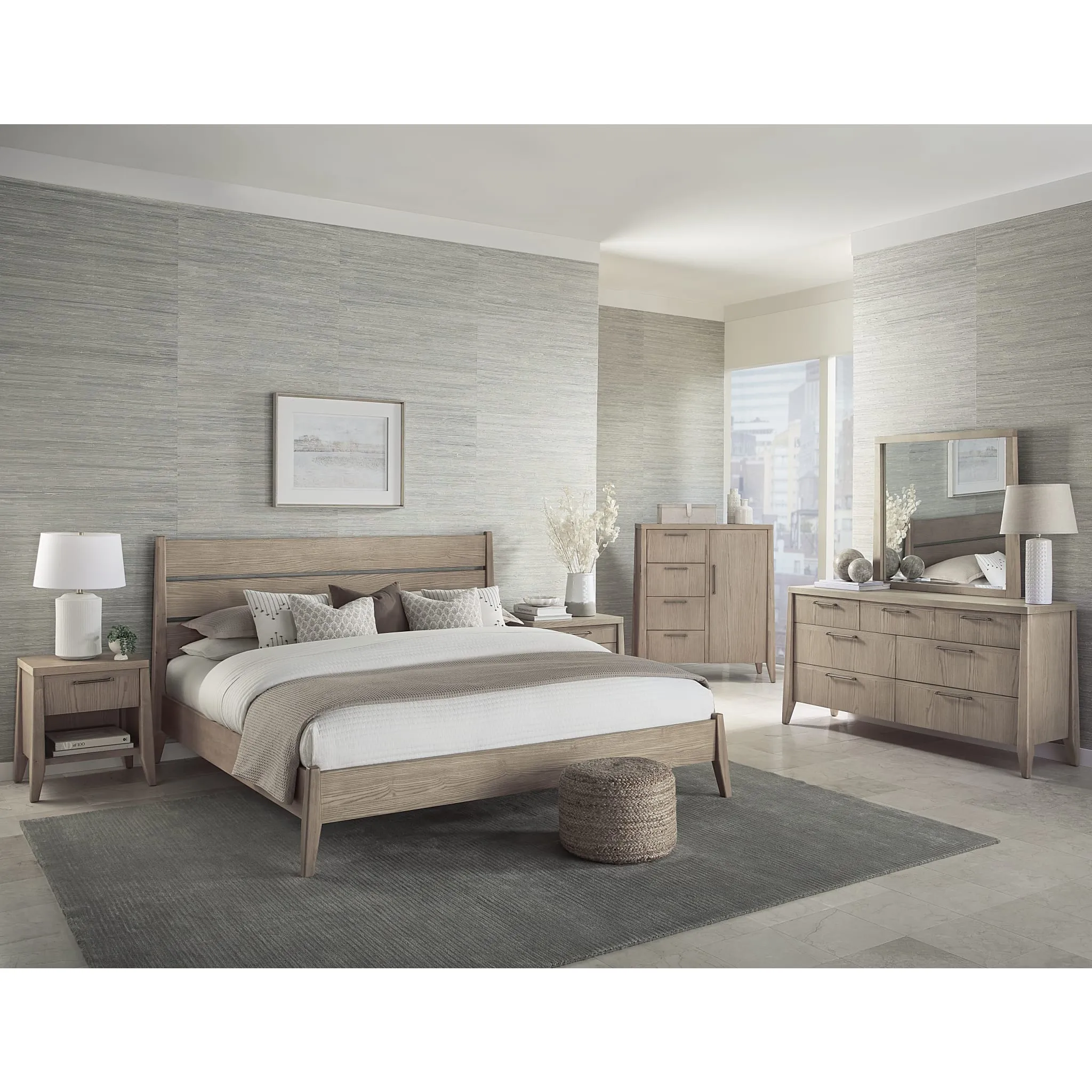 Sumire Slatted Ash Wood Platform Bed in Ginger Modus