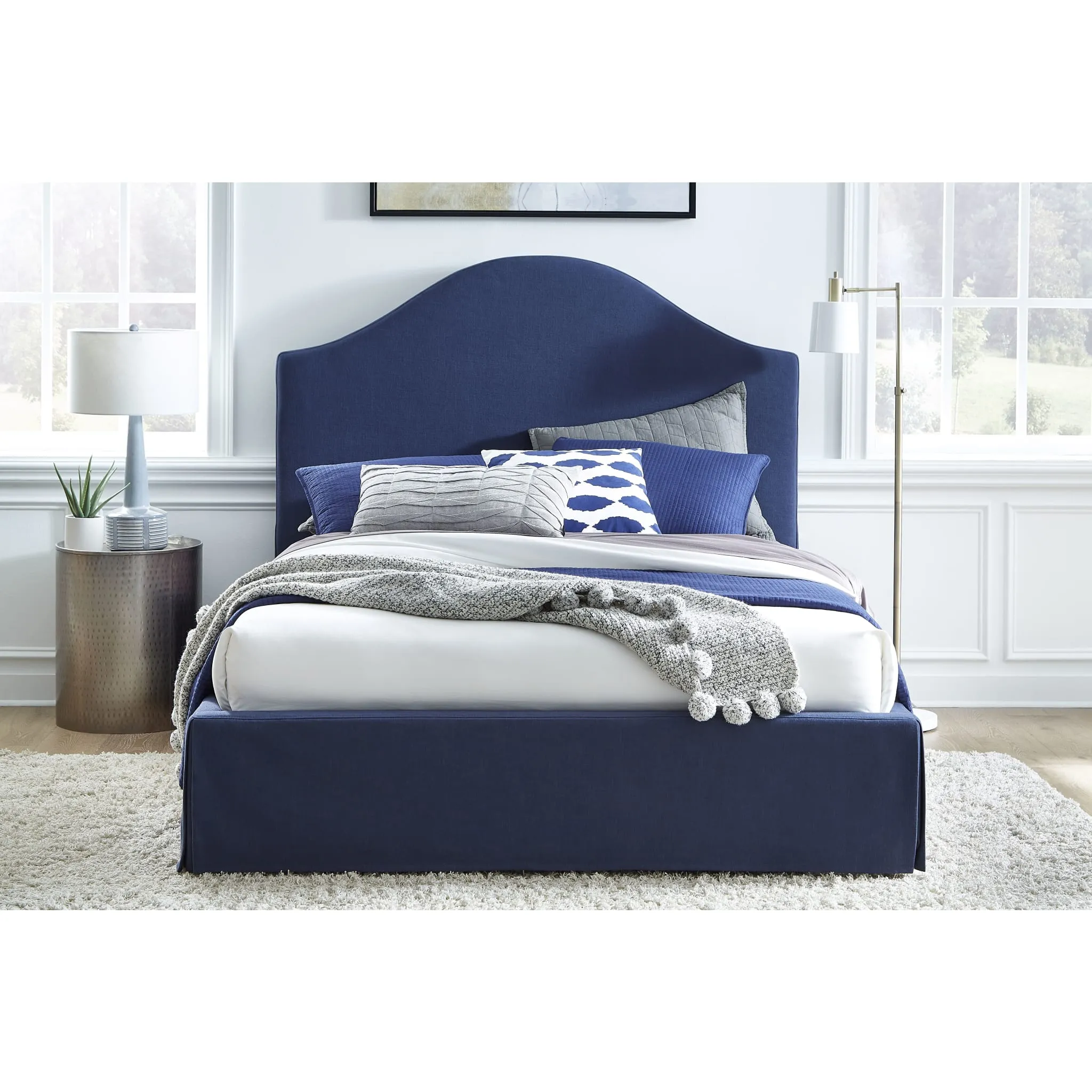 Sur Skirted Footboard Storage Panel Bed in Navy Modus