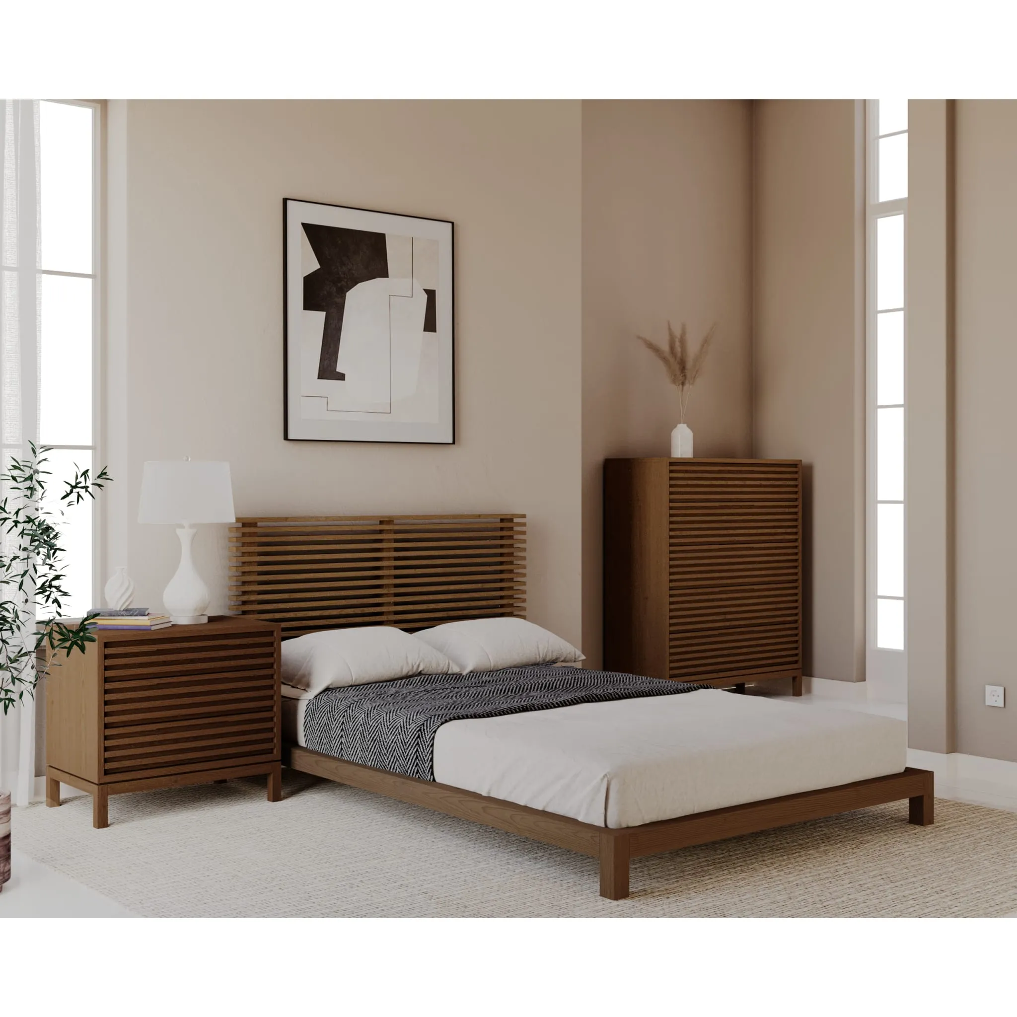 Tanner Five Drawer Ash Wood Chest in Roux Modus