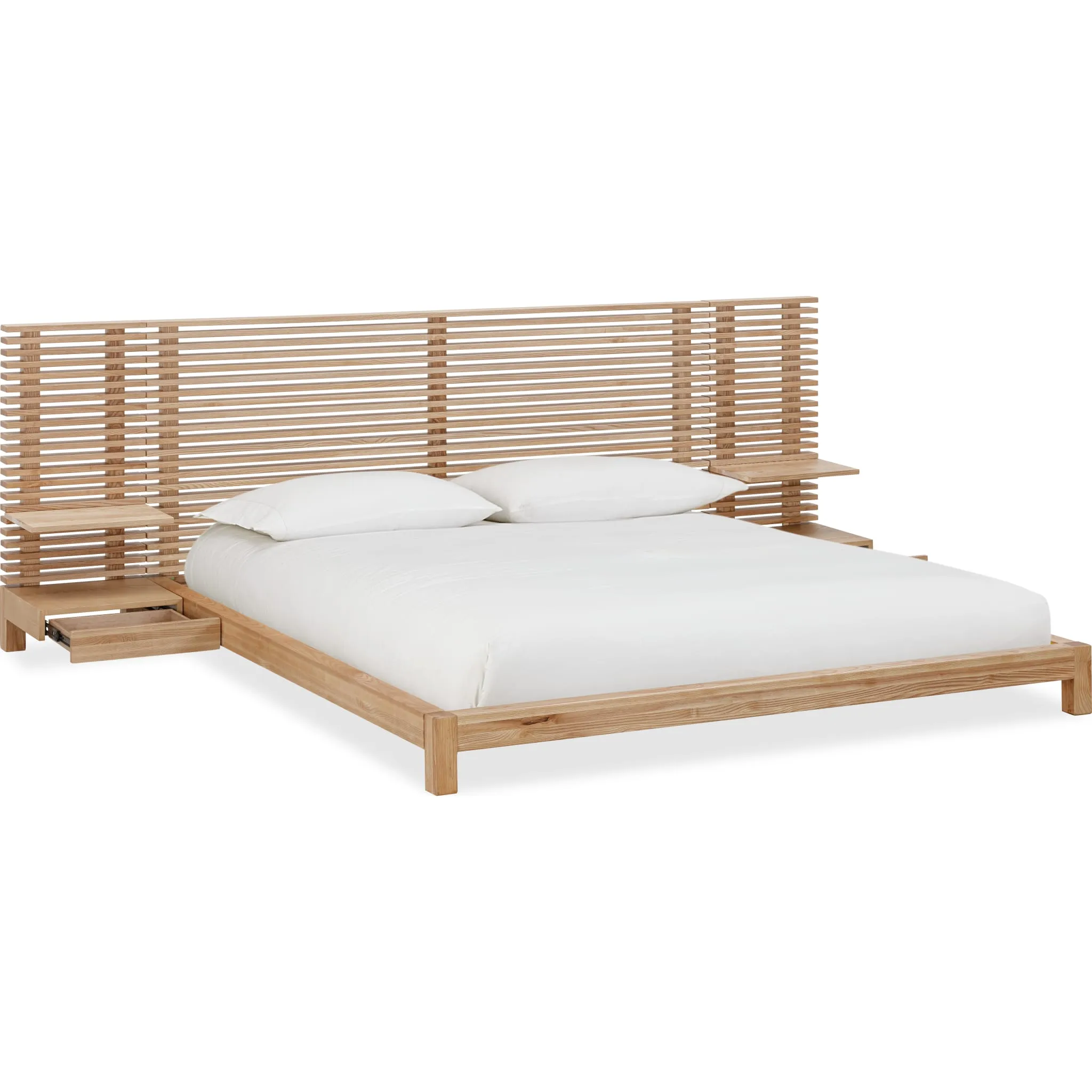 Tanner Solid Ash Wall Bed with Integrated Nightstands in Flaxen Modus