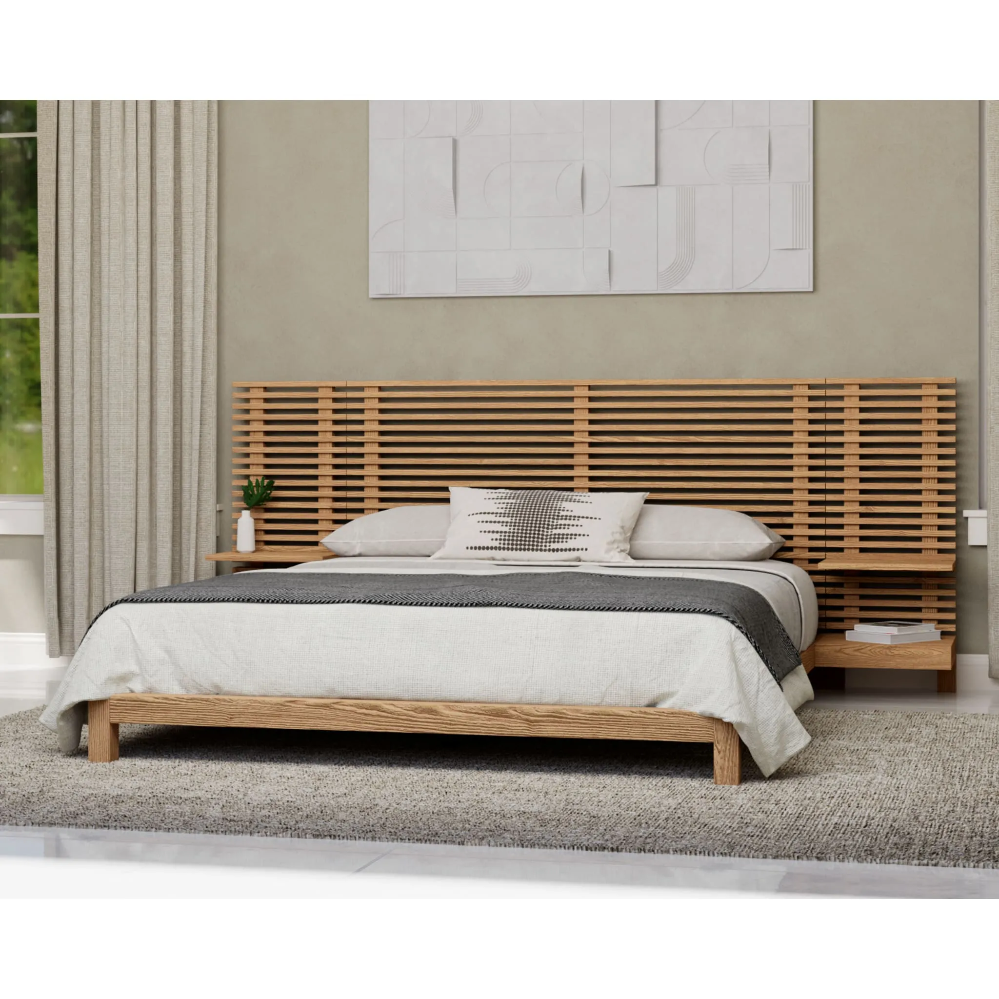 Tanner Solid Ash Wall Bed with Integrated Nightstands in Flaxen Modus
