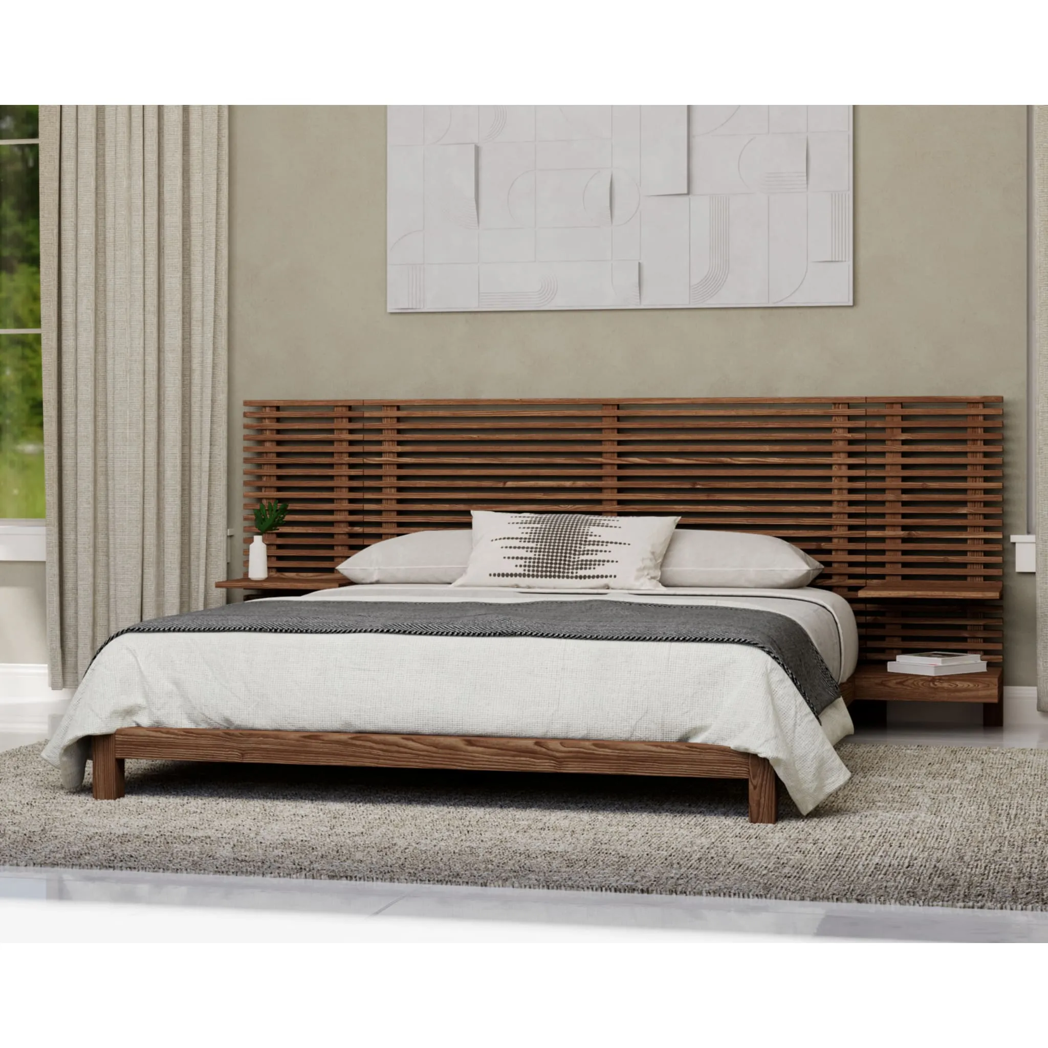 Tanner Solid Ash Wall Bed with Integrated Nightstands in Roux Modus