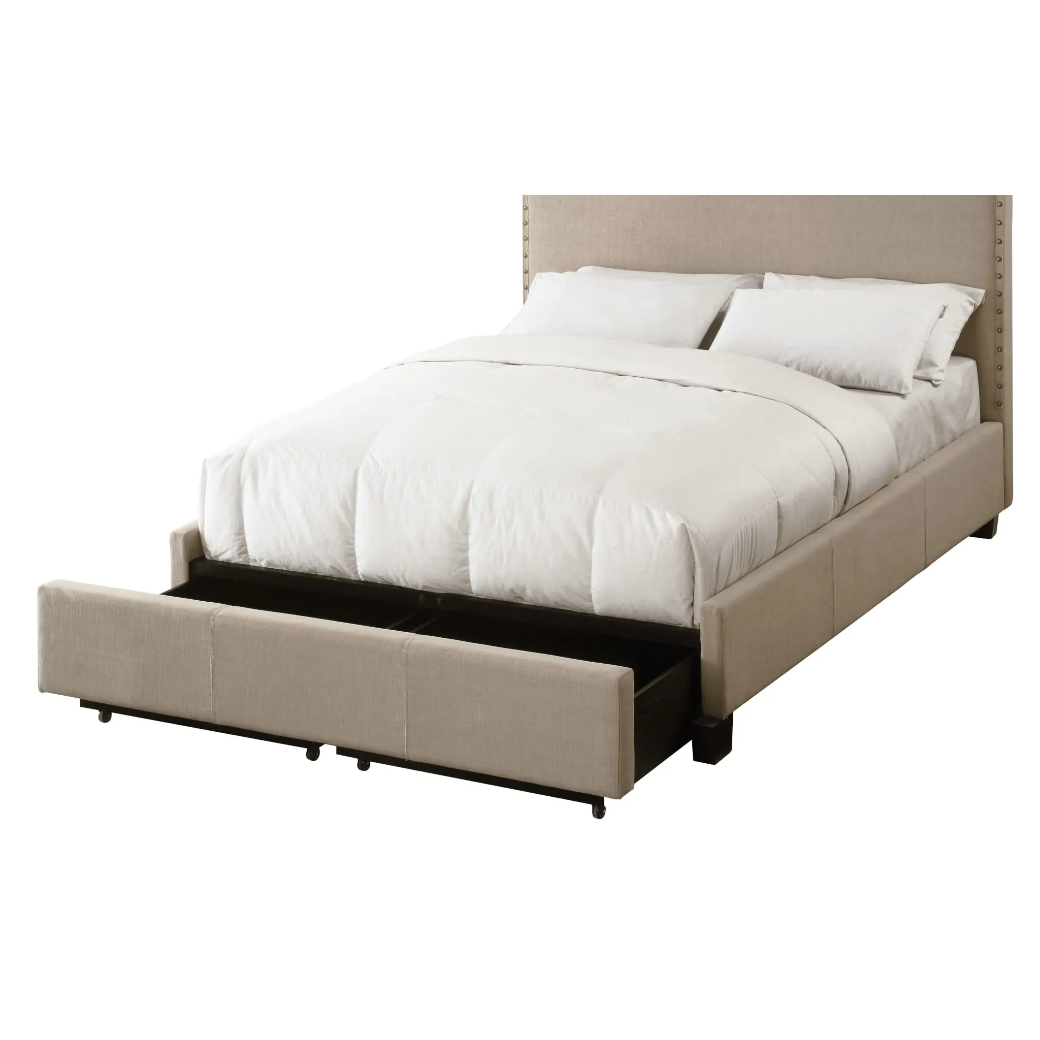 Tavel Nailhead Footboard Storage Bed in Toast Linen Modus