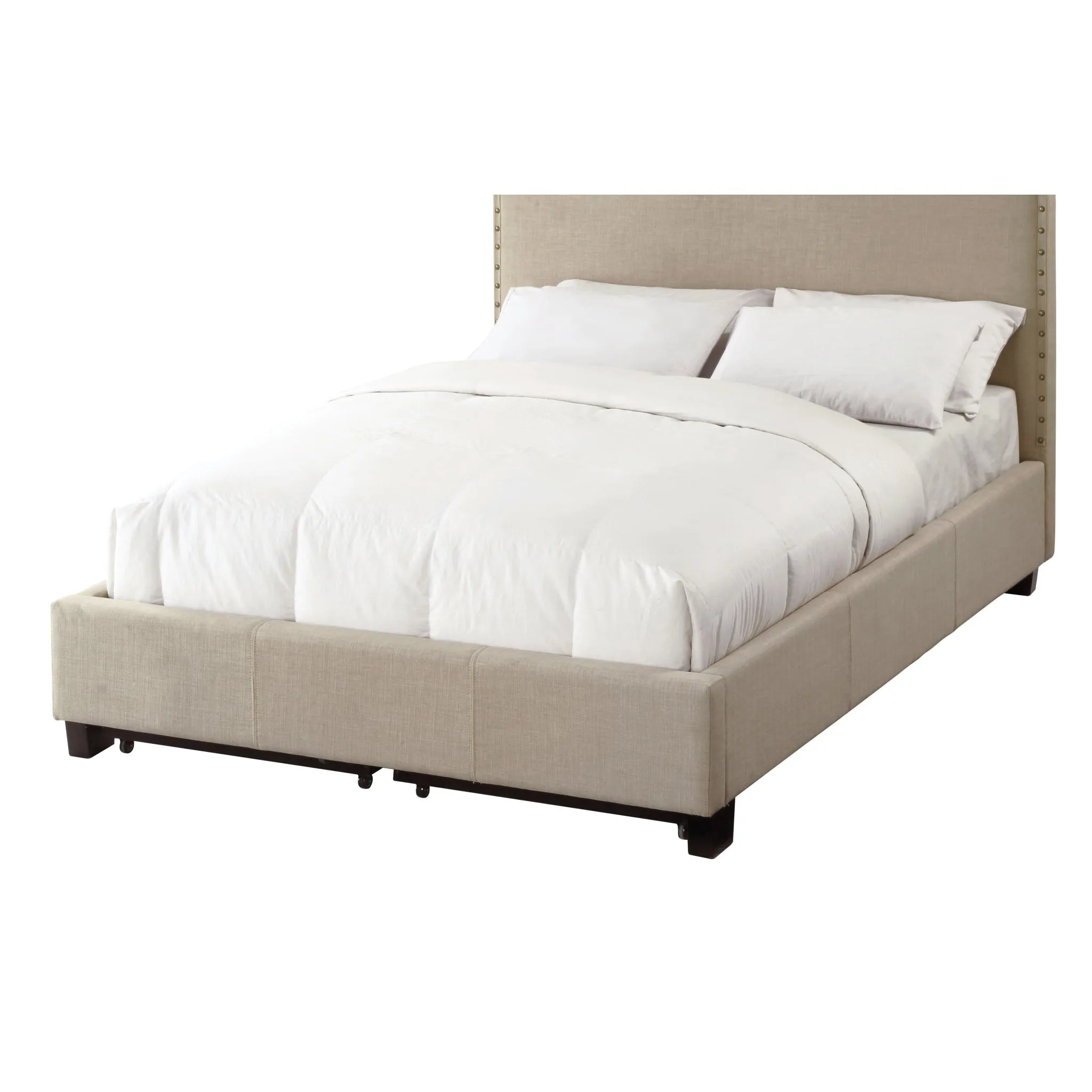 Tavel Nailhead Footboard Storage Bed in Toast Linen Modus