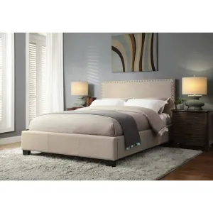 Tavel Nailhead Upholstered Platform Bed in Toast Linen Modus