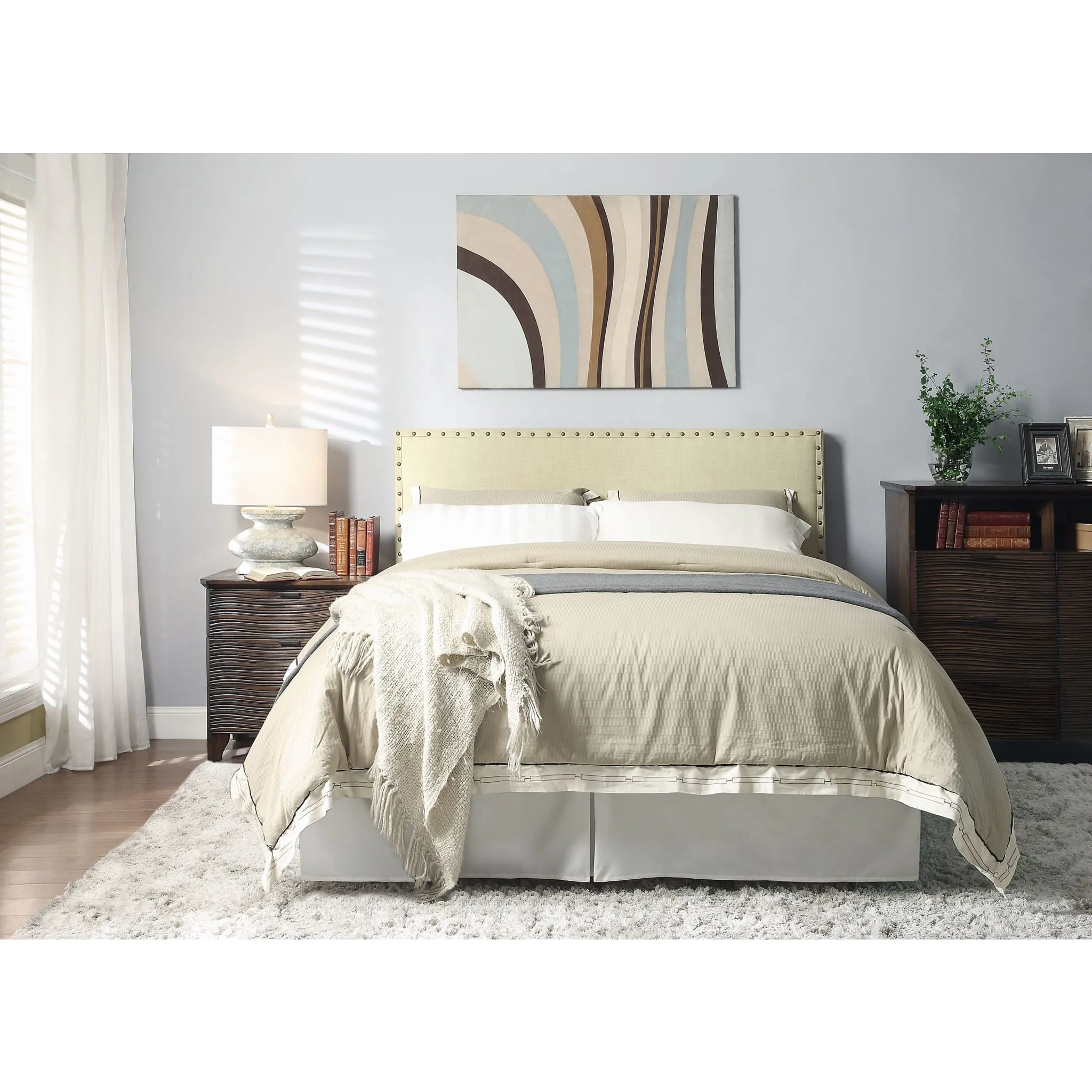 Tavel Nailhead Upholstered Platform Bed in Tumbleweed Modus