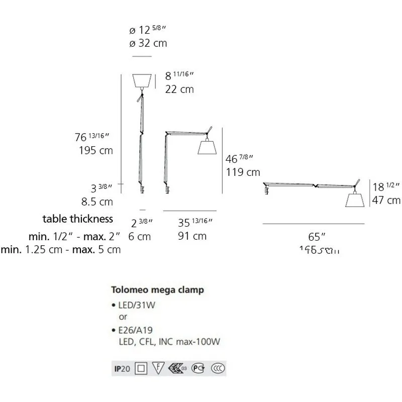 Tolomeo Mega Table Clamp Light