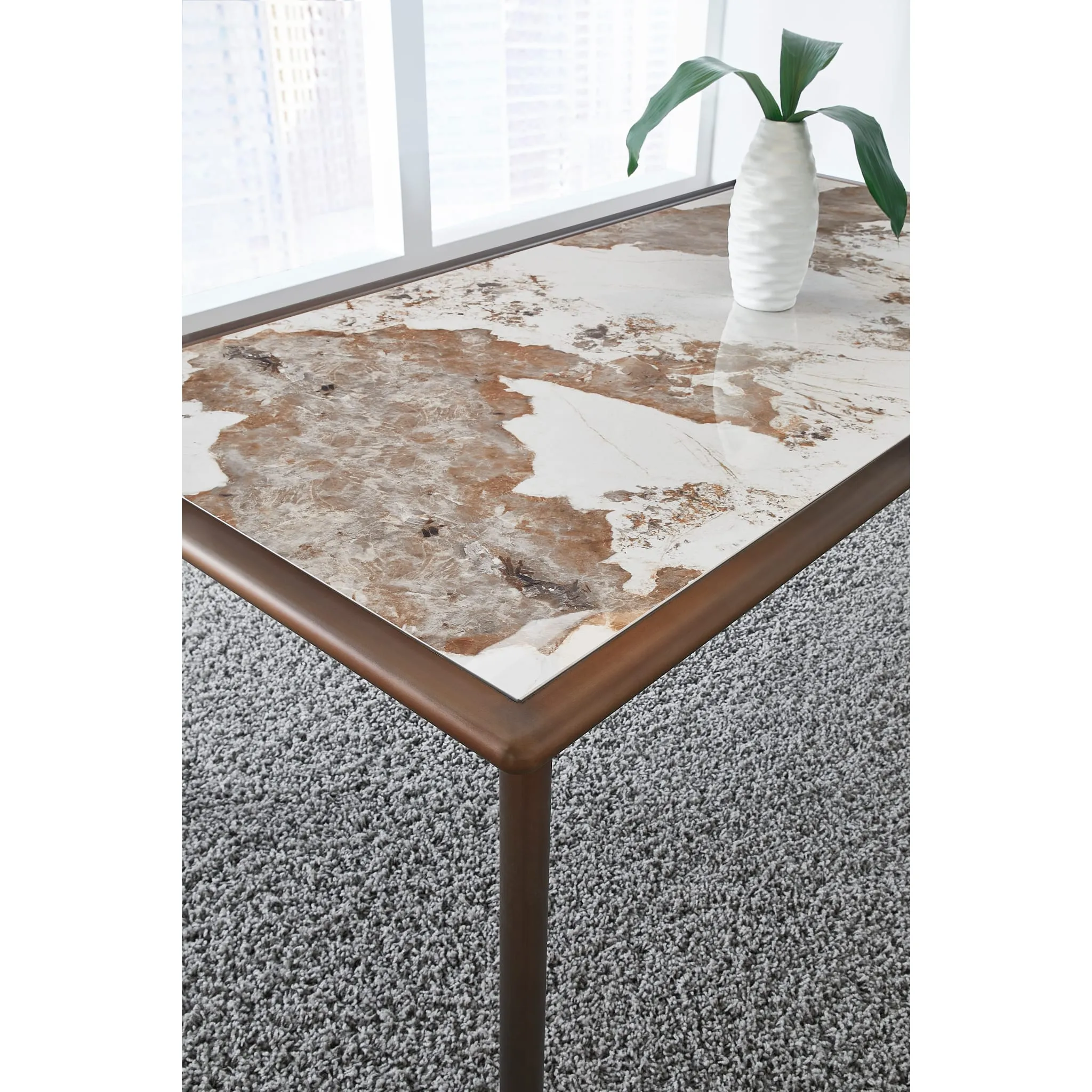 Tulum Stone Top Dining Table with Bronze Metal Base Modus