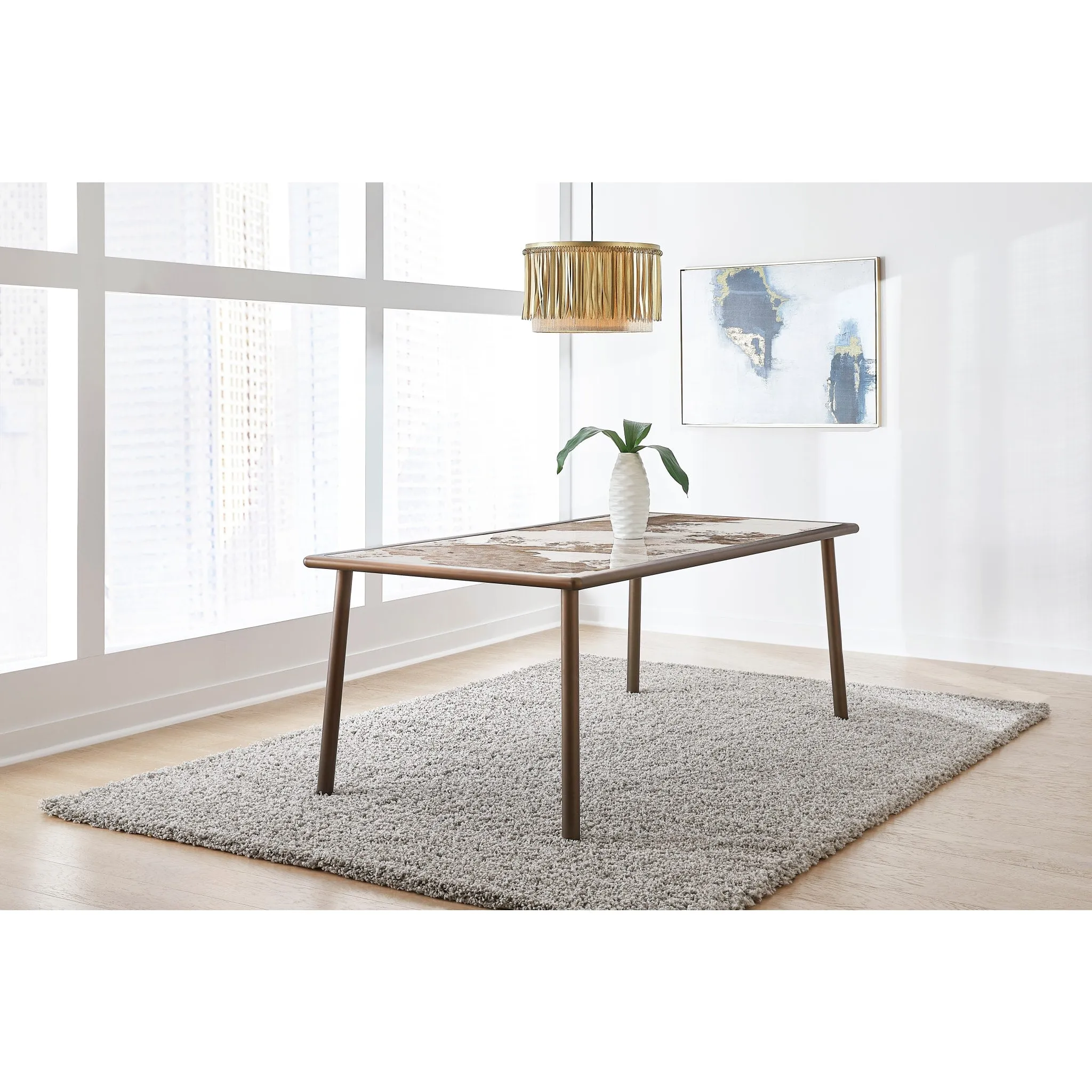 Tulum Stone Top Dining Table with Bronze Metal Base Modus
