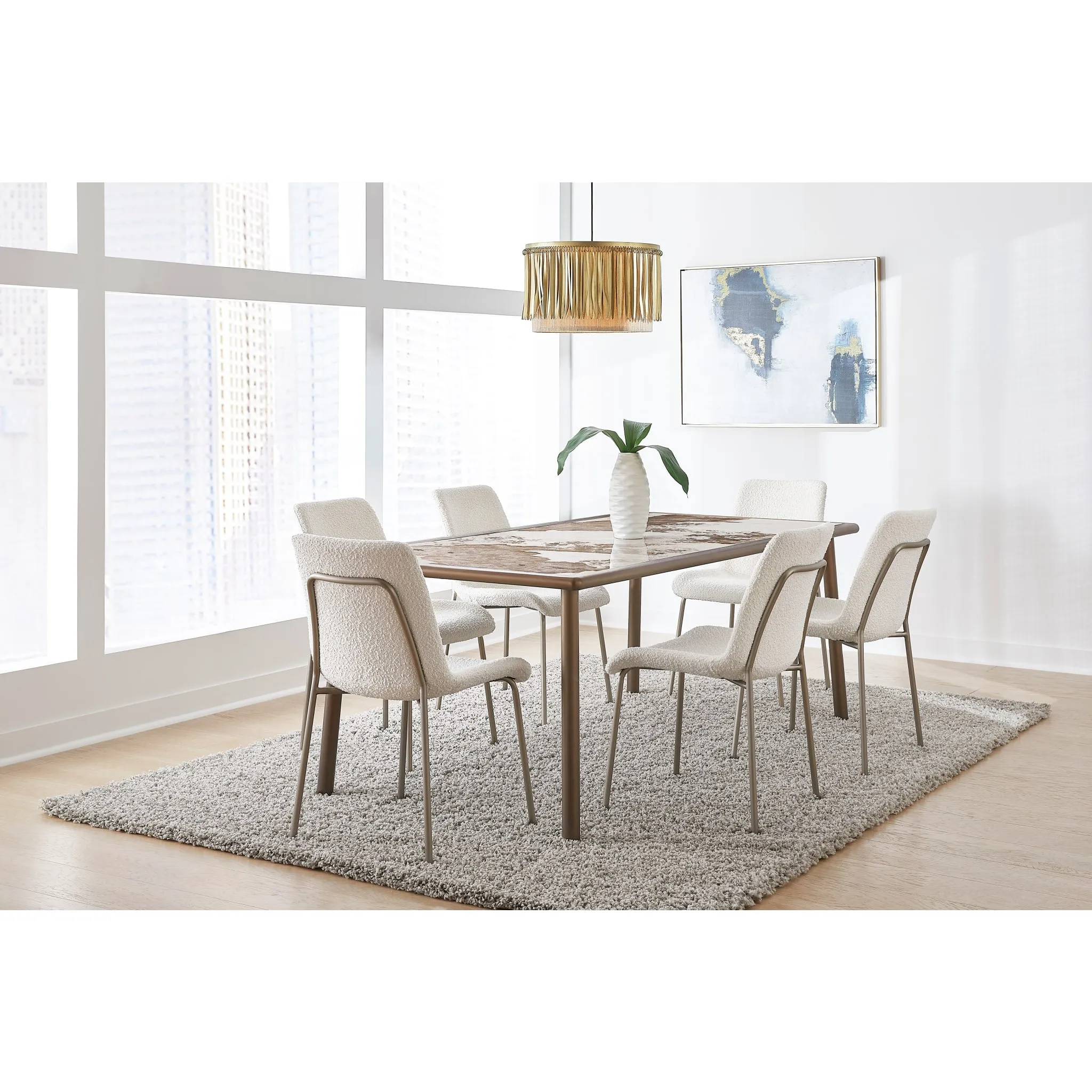 Tulum Stone Top Dining Table with Bronze Metal Base Modus