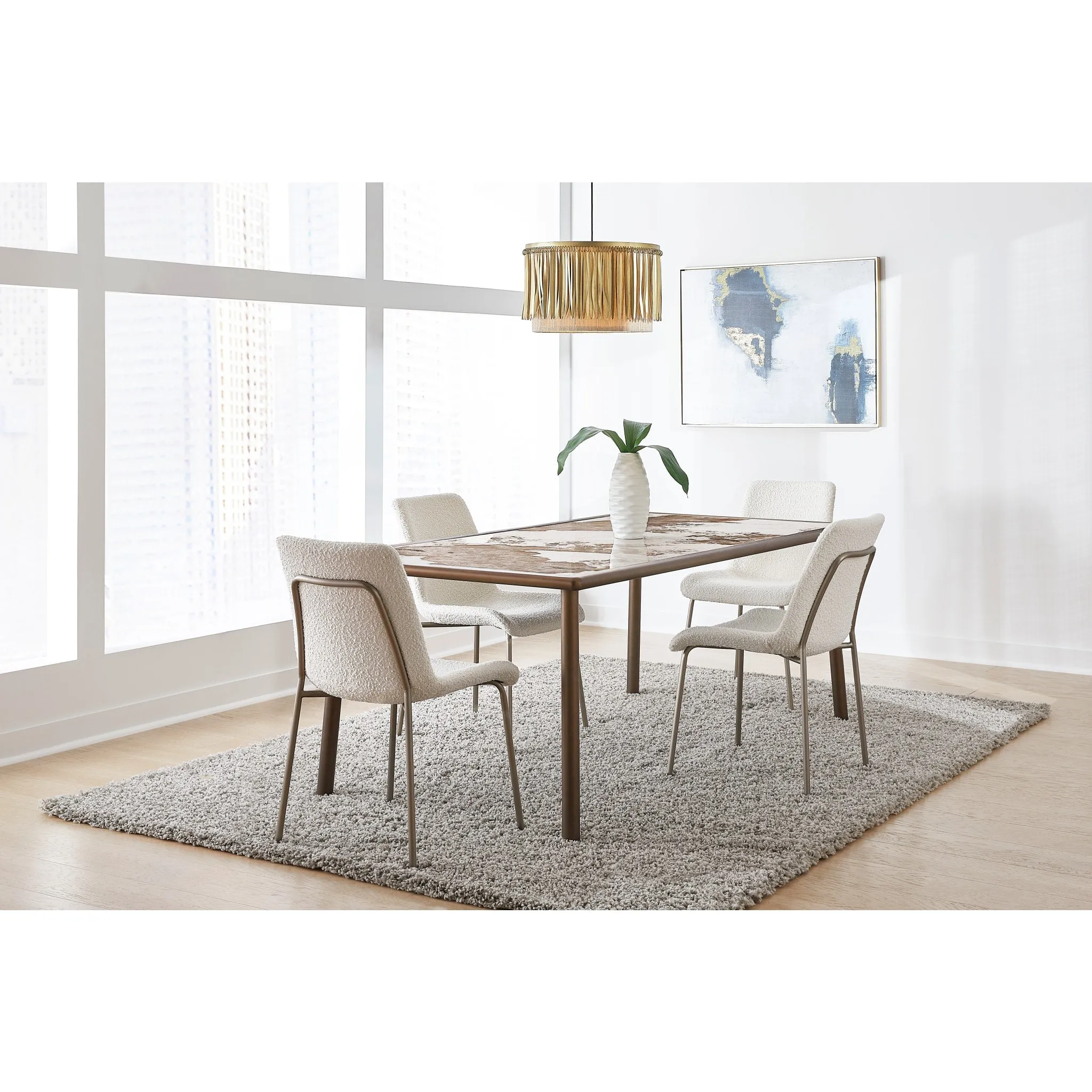 Tulum Stone Top Dining Table with Bronze Metal Base Modus