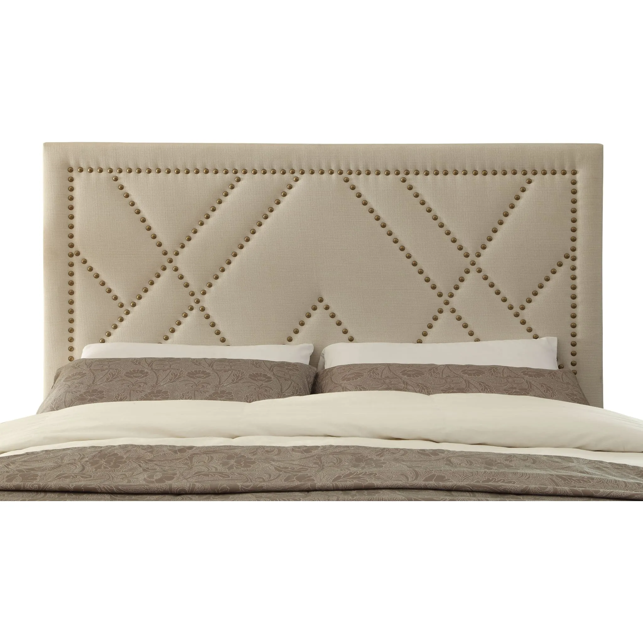 Vienne Nailhead Patterned Upholstered Headboard in Powder Modus