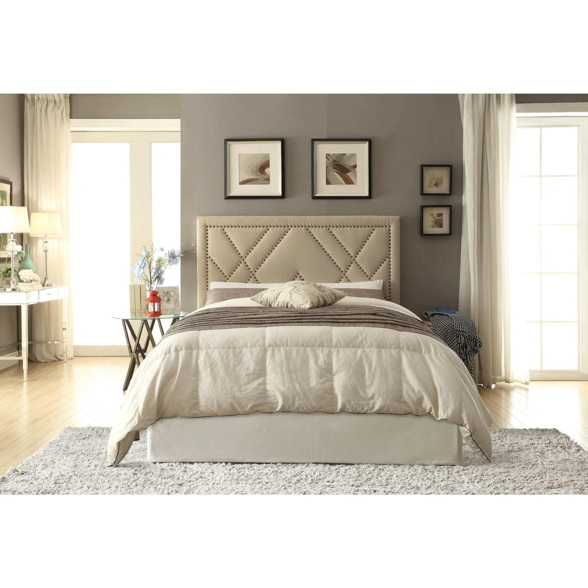 Vienne Nailhead Patterned Upholstered Headboard in Powder Modus