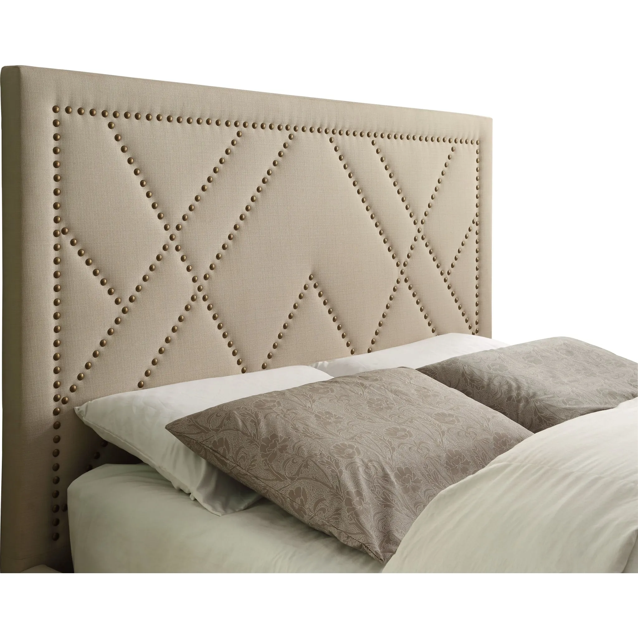 Vienne Nailhead Patterned Upholstered Headboard in Powder Modus