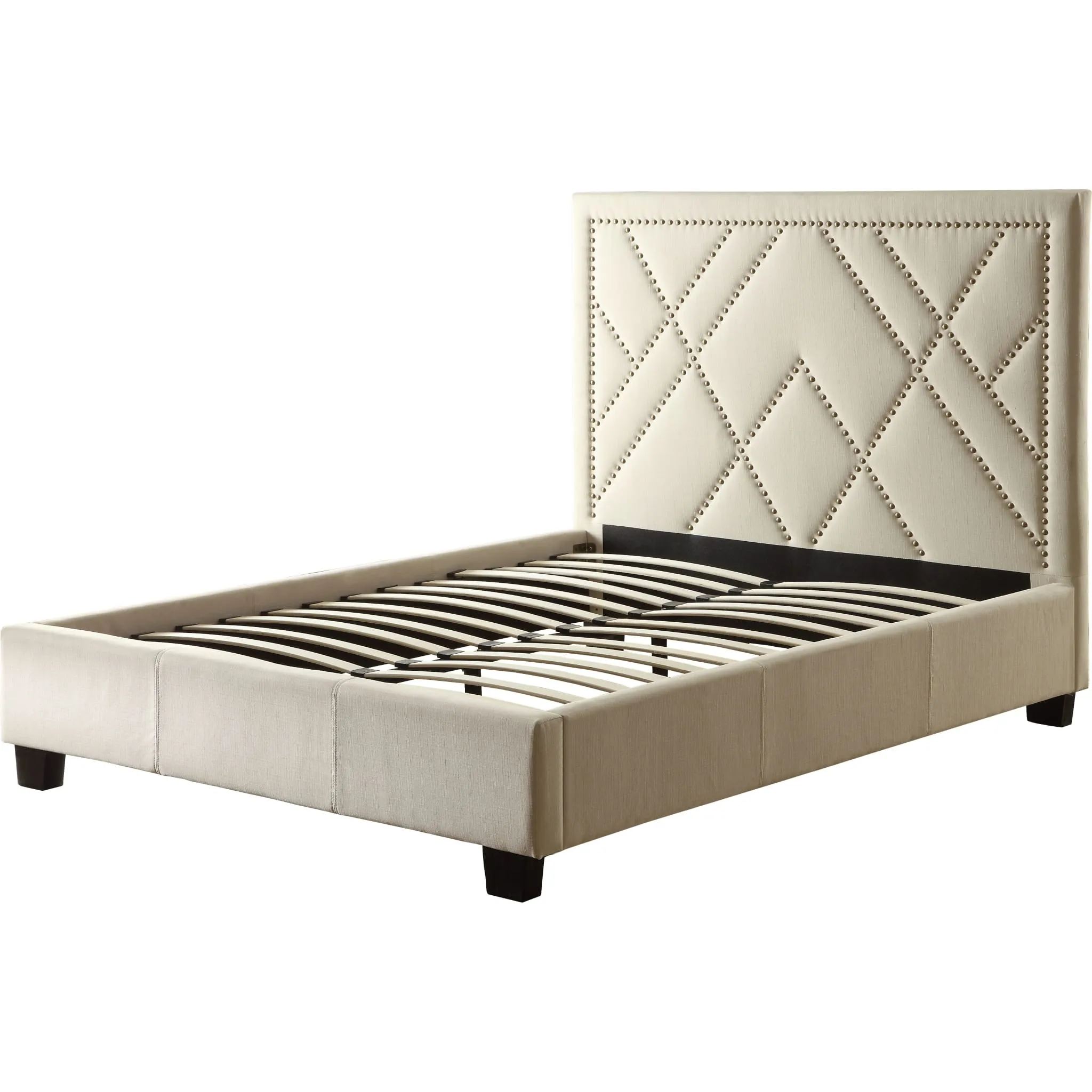 Vienne Nailhead Upholstered Platform Bed in Powder Modus