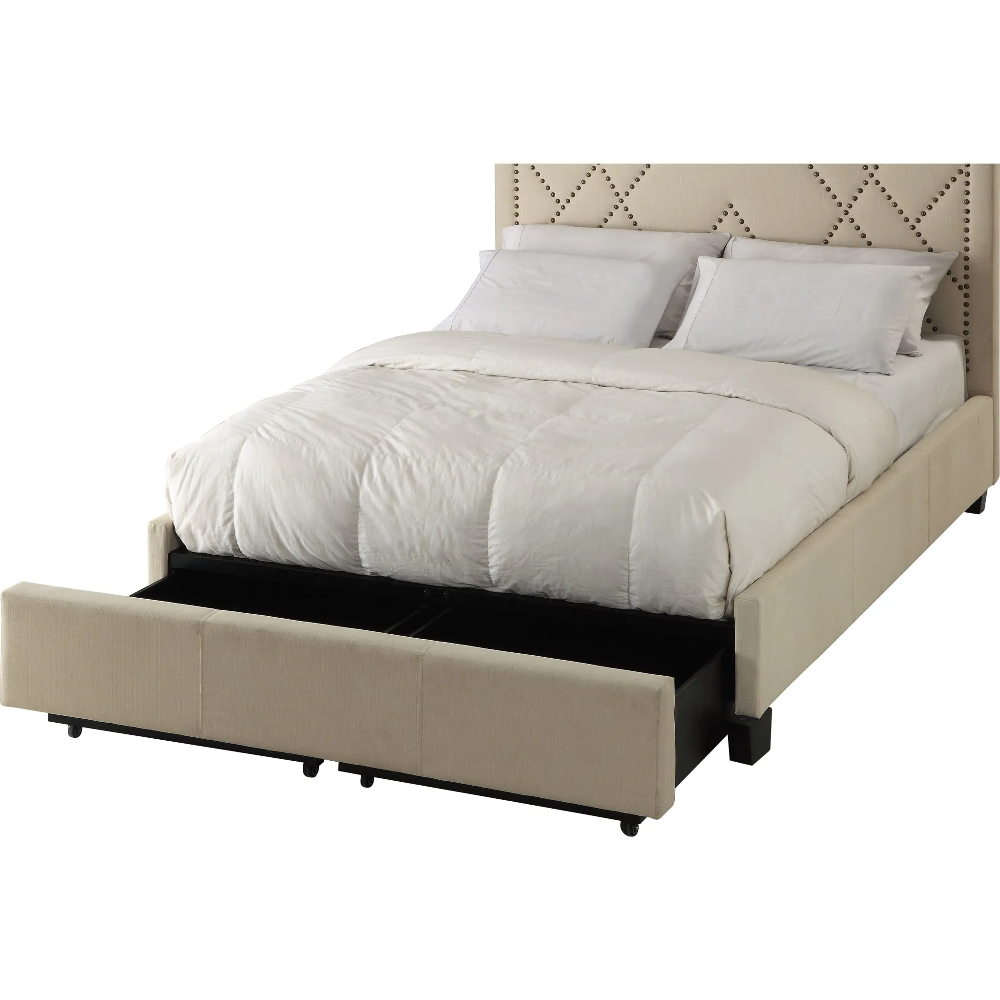 Vienne Nailhead Upholstered Platform Storage Bed in Powder Modus
