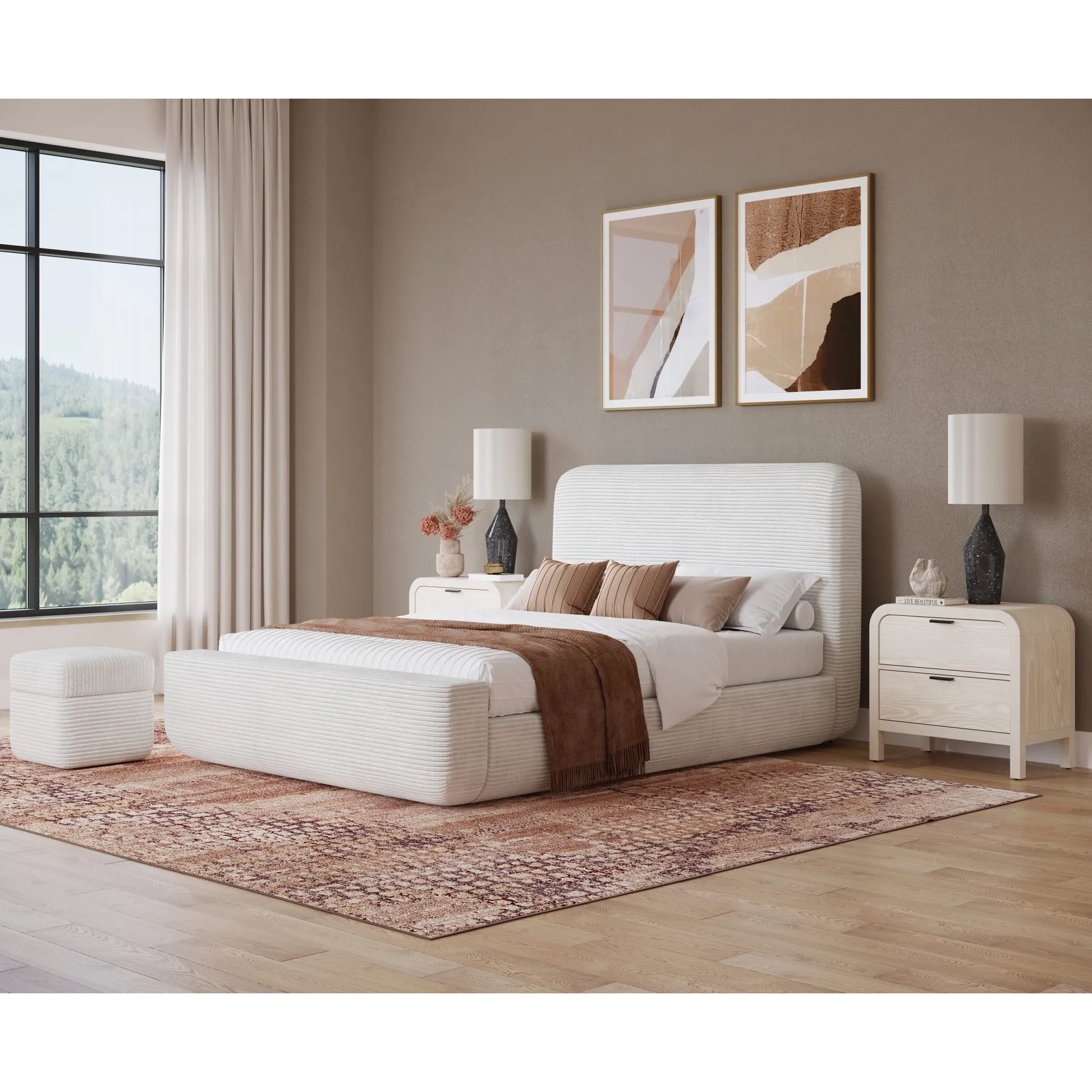 Wisteria Upholstered Storage Ottoman in Frosty Corduroy Modus