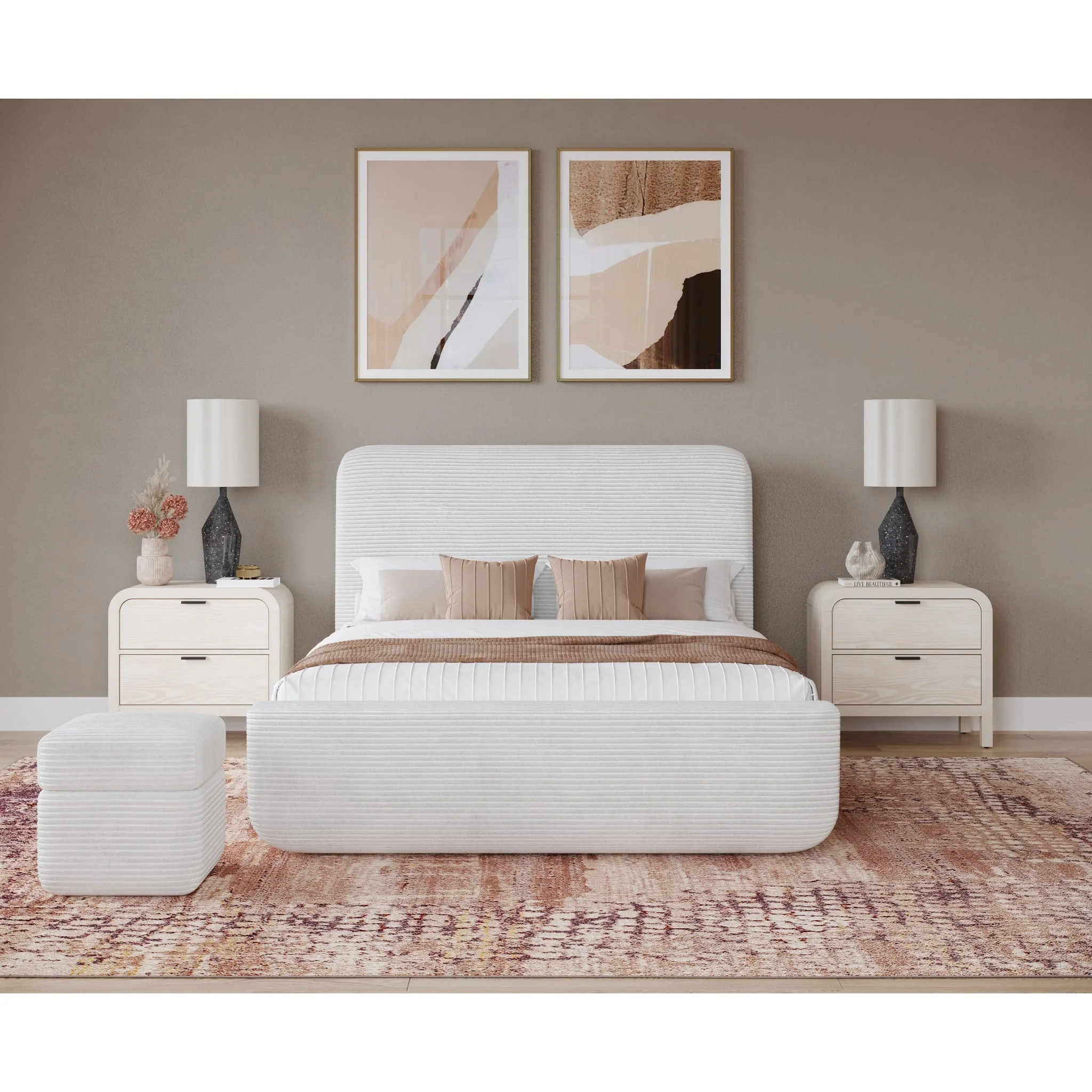 Wisteria Upholstered Storage Ottoman in Frosty Corduroy Modus