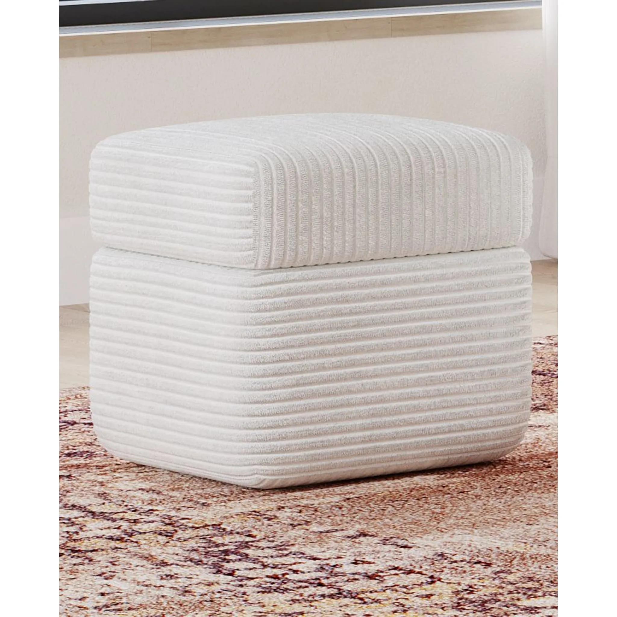 Wisteria Upholstered Storage Ottoman in Frosty Corduroy Modus