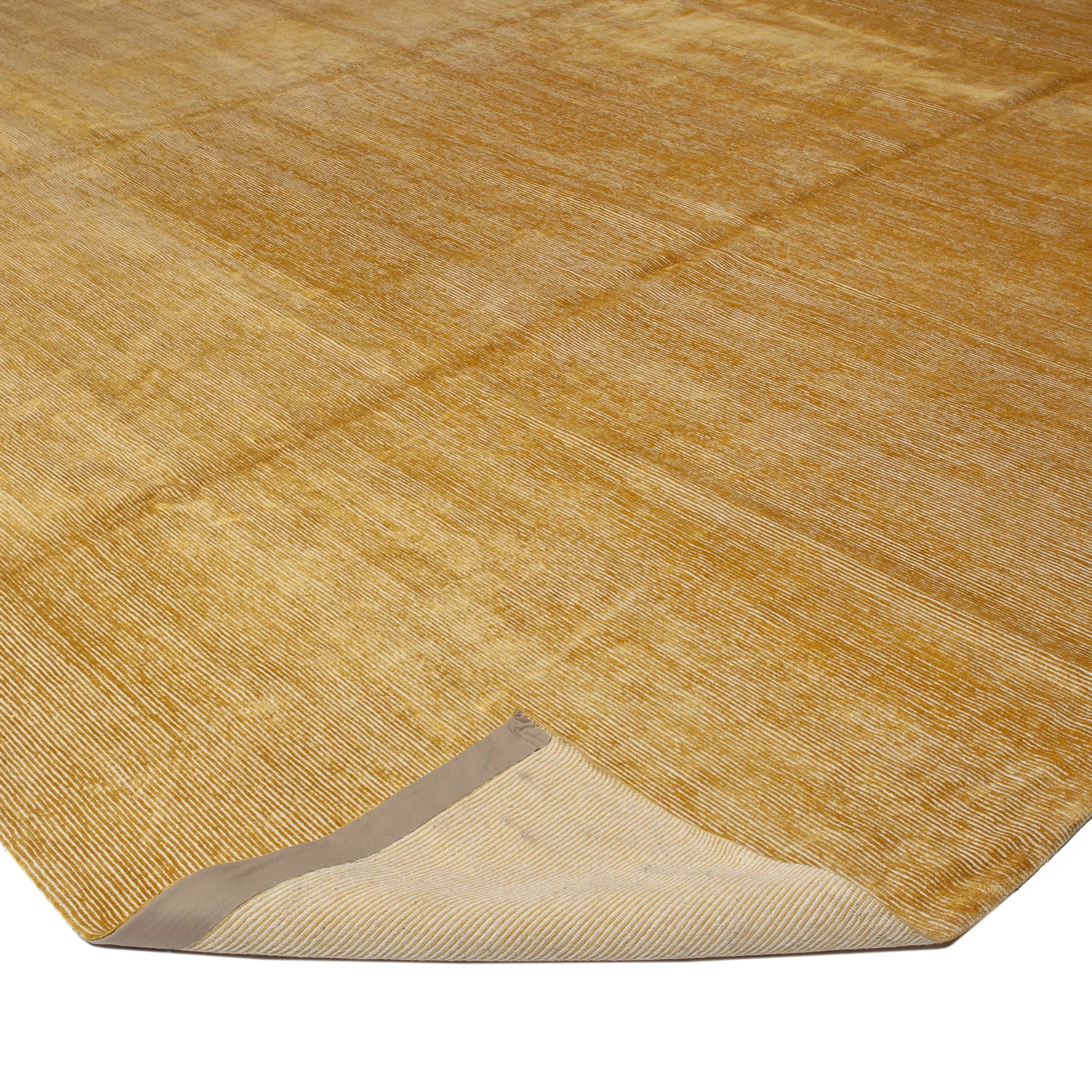 Yellow Modern Tibetan Wool Rug - 14'2" x 15'