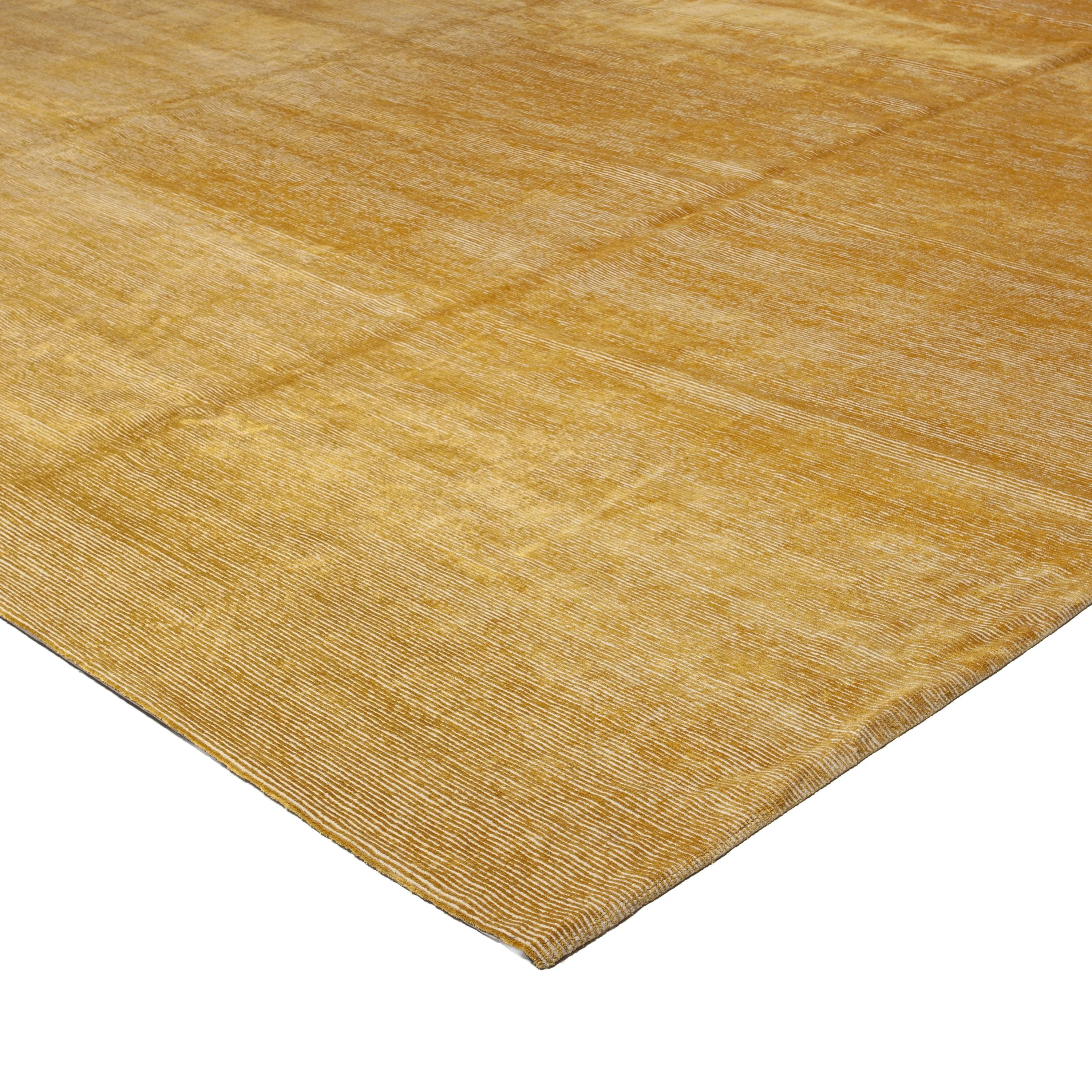 Yellow Modern Tibetan Wool Rug - 14'2" x 15'