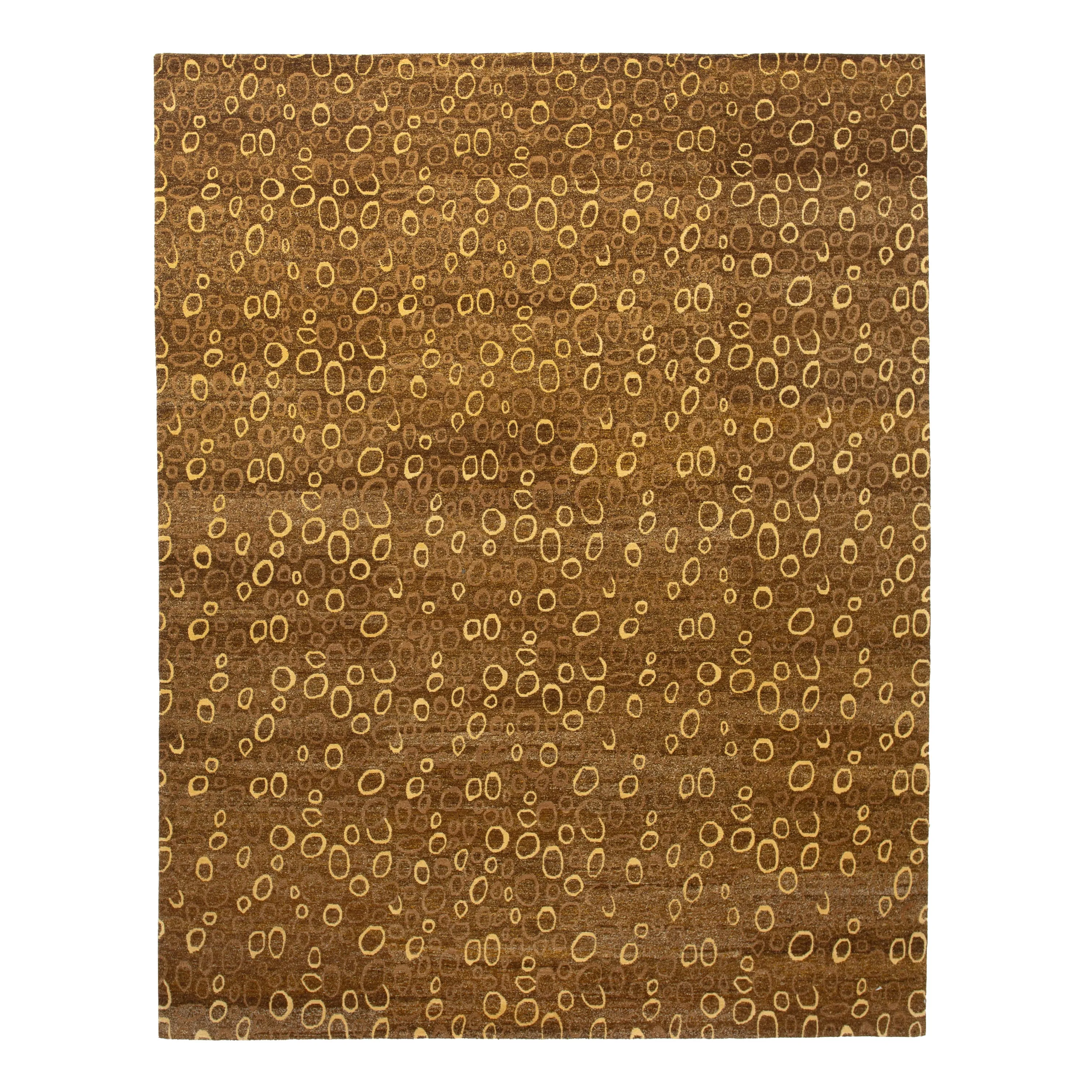 Yellow Modern Wool Silk Blend Rug - 7'11" x 9'11"