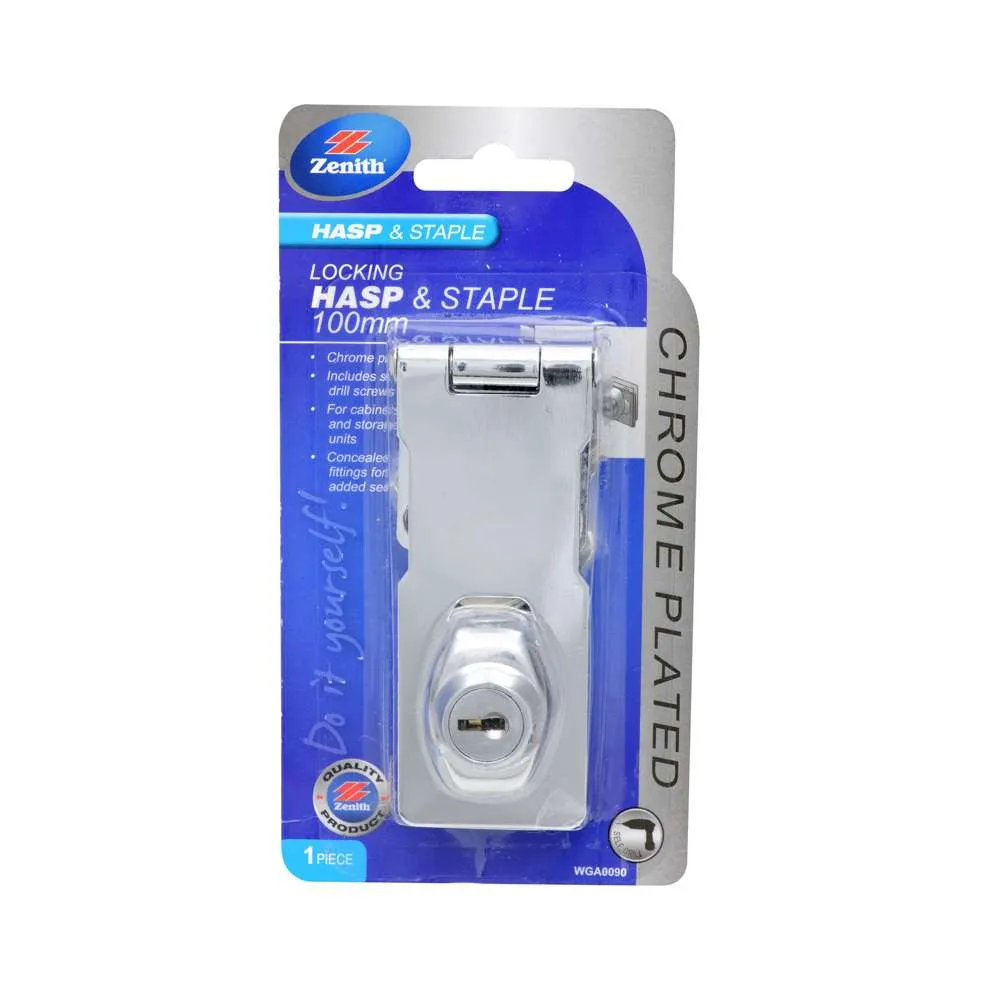 Zenith Locking Safety Hasp & Staples 100mm CP